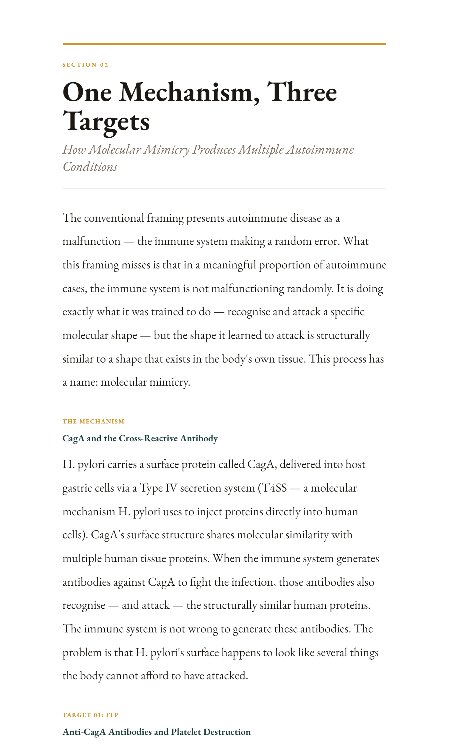 A page from Section 02 of the guide — One Mechanism, Three Targets